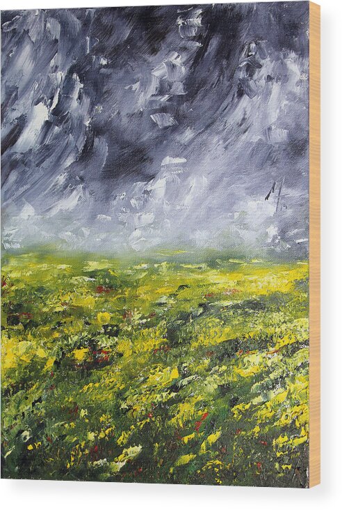Mustard Field Wood Print featuring the painting Faith Holds by Meaghan Troup