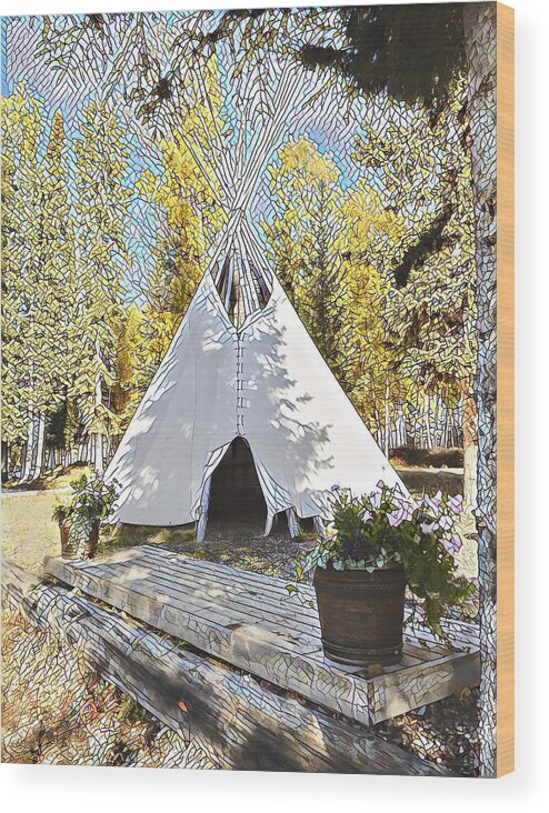 Tipi Wood Print featuring the digital art Fall Daze by Barb Cote