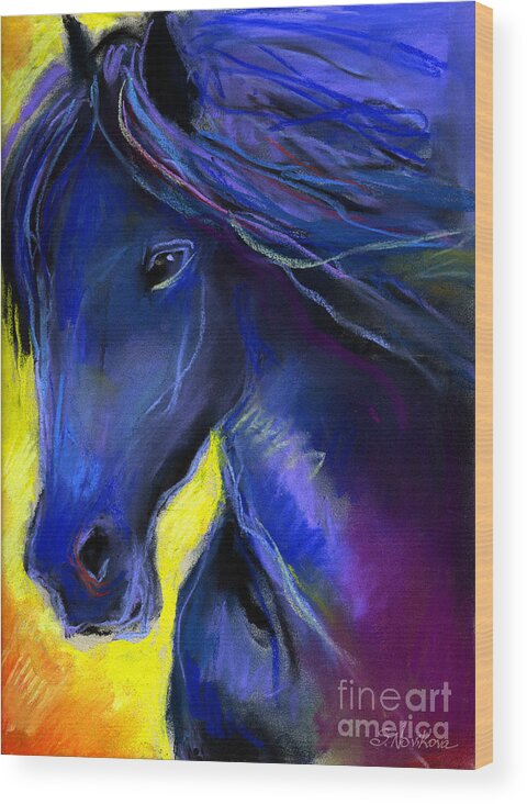 Fantasy Friesian Horse Painting Print Wood Print By Svetlana Novikova