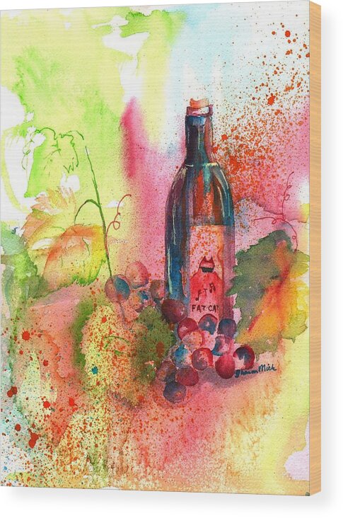 Fat Cat Wood Print featuring the painting Fat Cat Wine by Sharon Mick