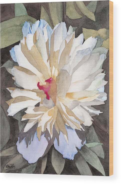 Watercolor Wood Print featuring the painting Feathery Flower by Ken Powers