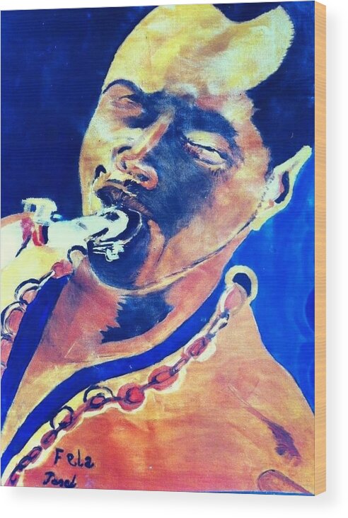 Fela Kuti Wood Print featuring the painting Fela Kuti by John Onyeka