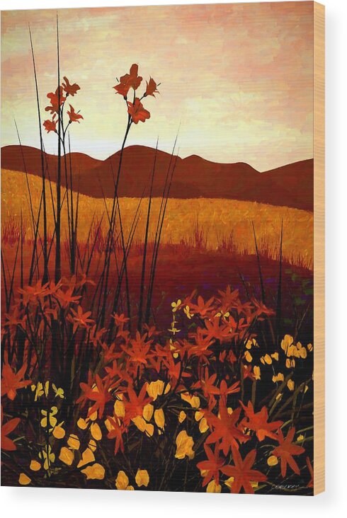 Cynthia Decker Wood Print featuring the digital art Field of Flowers by Cynthia Decker