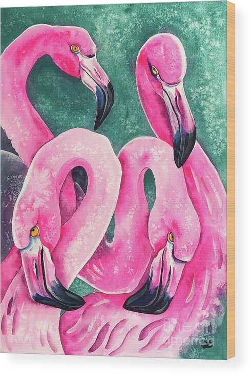 Flamingo Wood Print featuring the painting Flamingo Magic by Zaira Dzhaubaeva