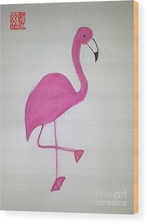 Heart Energy Wood Print featuring the painting Flamingo Pink by Margaret Welsh Willowsilk