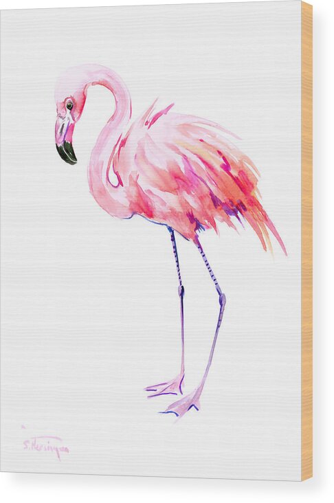 Flamingo Wood Print featuring the painting Flamingo by Suren Nersisyan