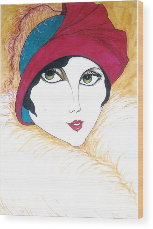 Original Art Wood Print featuring the greeting card Flapper Girl 1 by Rae Chichilnitsky