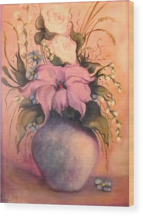 Pastel Violet Floral Wood Print featuring the painting Floral pastels Arrangement by Jordana Sands