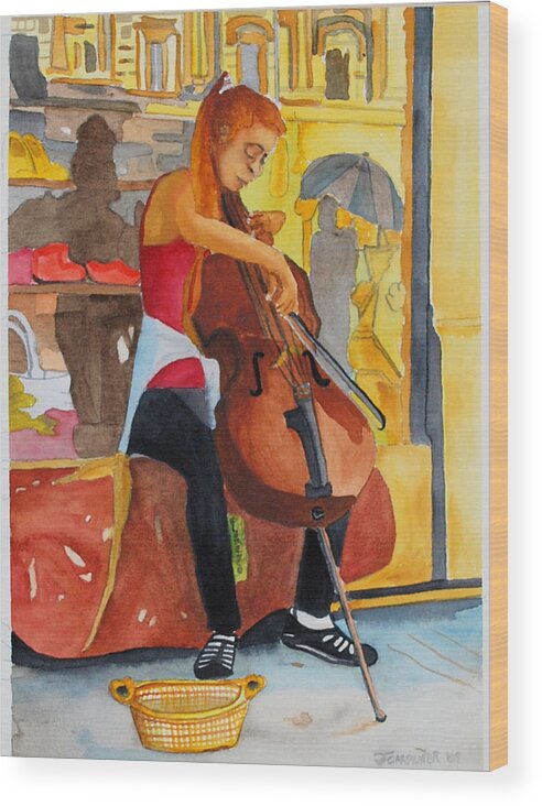 Cello Wood Print featuring the painting Florence with Cello by Gerald Carpenter