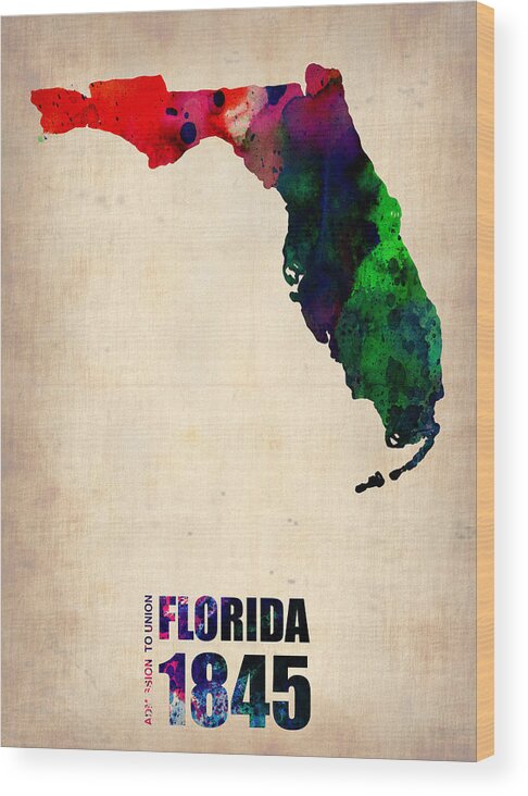 Florida Wood Print featuring the digital art Florida Watercolor Map by Naxart Studio