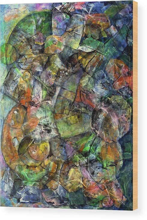 Abstract Wood Print featuring the painting Flotsam by Jim Whalen