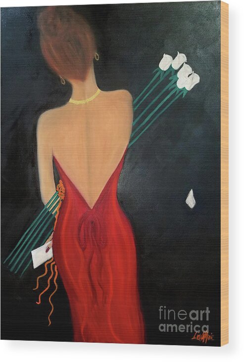 Lady In Red Wood Print featuring the painting Flowers From A Friend by Artist Linda Marie