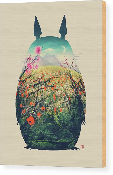 Totoro Wood Print featuring the digital art Forest Dream by Victor Vercesi