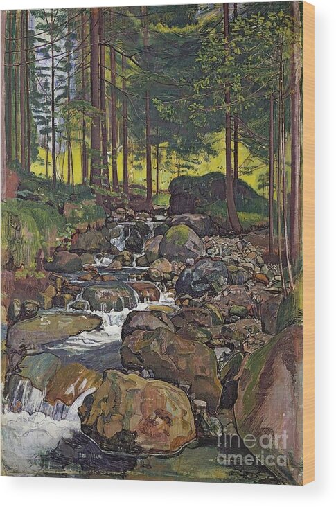 Ferdinand Hodler - Forest Mountain Stream 1902 Wood Print featuring the painting Forest Mountain Stream by MotionAge Designs