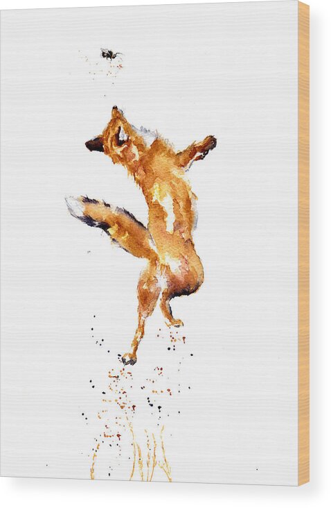 Fox Wood Print featuring the painting Fox Jump by Debra Hall
