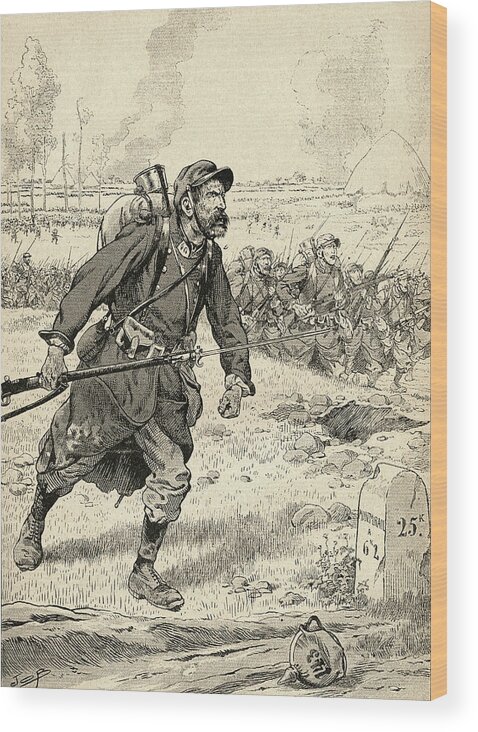 Welsh Wood Print featuring the drawing French Soldier Advances by Vintage Design Pics