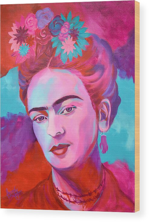 Frida Kahlo Wood Print featuring the painting Frida Kahlo by Luzdy Rivera