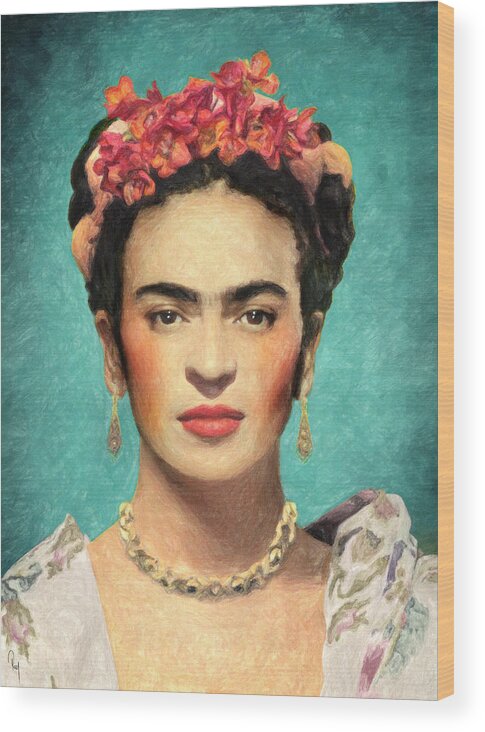 Frida Kahlo Wood Print featuring the painting Frida Kahlo by Zapista OU