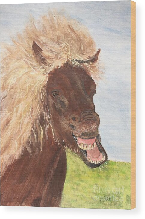 Landscape Horse Iceland Humorous Wood Print featuring the painting Funny Iceland Horse by Anne Sands