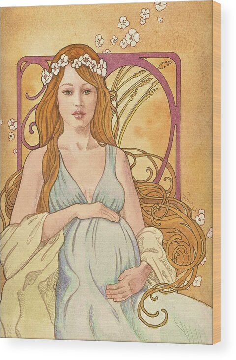 Art Nouveau Wood Print featuring the painting Gaia Reverie by Victoria Lisi