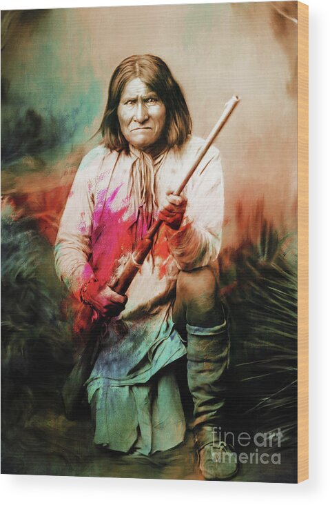 Native American Wood Print featuring the painting Geronimo by Gull G