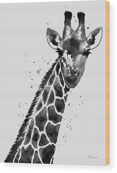 Giraffe Wood Print featuring the painting Giraffe in Black and White by Hailey E Herrera