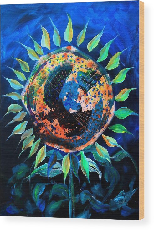 Sunflower Wood Print featuring the painting Girasol de la Noche by J Vincent Scarpace