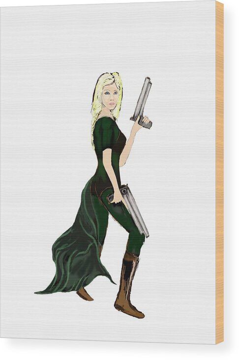 Woman Wood Print featuring the digital art Girl with Guns by Tom Conway