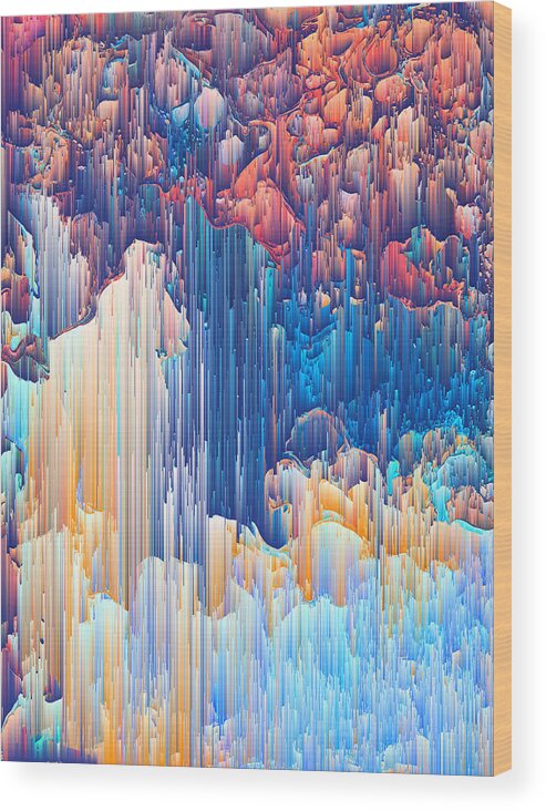 Pixel Art Wood Print featuring the digital art Glitches in the Clouds by Jennifer Walsh