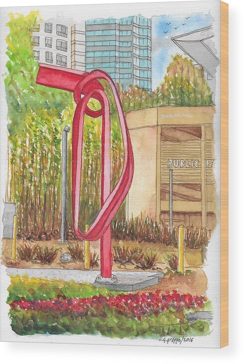 Godot Wood Print featuring the painting Godot, sculpture by Bret Price in Century City, California by Carlos G Groppa