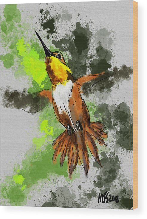 Birds Wood Print featuring the digital art Golden Throat by Michael Kallstrom