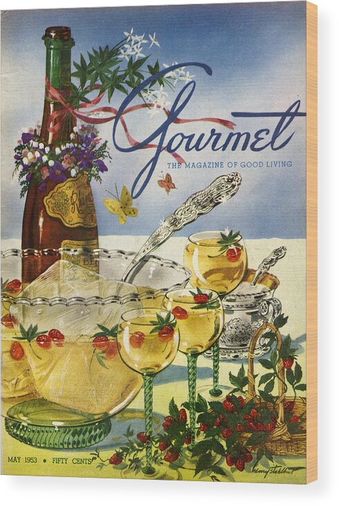 Illustration Wood Print featuring the photograph Gourmet Cover Featuring A Bowl And Glasses by Henry Stahlhut