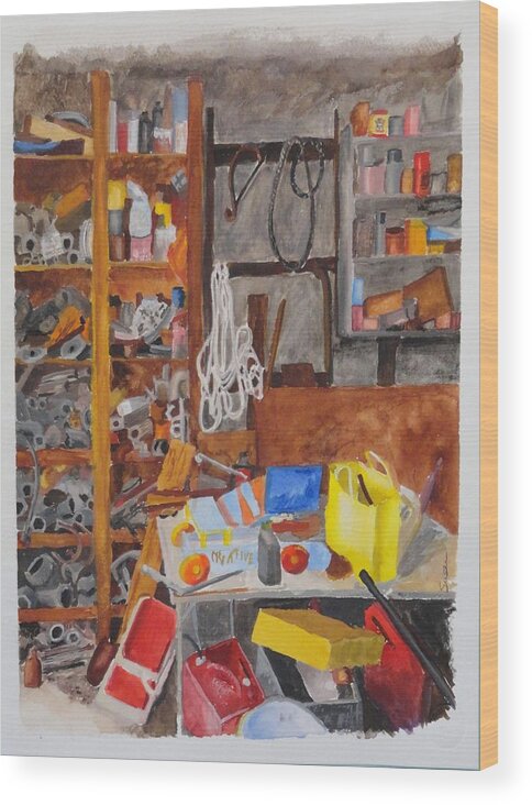 Garage Wood Print featuring the painting Grandpa's Garage by Susan Anderson