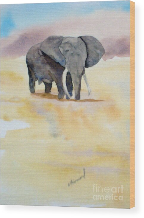 Elephant Wood Print featuring the painting Great African Elephant by Vicki Housel