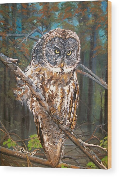 Tags Wood Print featuring the painting Great Grey Owl 2 by Sharon Duguay