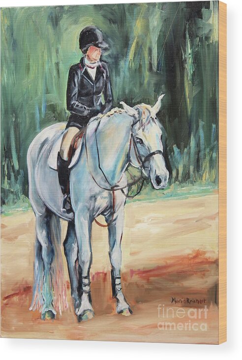 Grey Horse Wood Print featuring the painting Grey Hunt Seat Horse by Maria Reichert