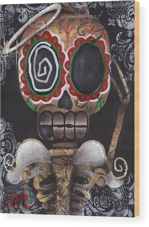 Day Of The Dead Wood Print featuring the painting Guardian Angel by Abril Andrade