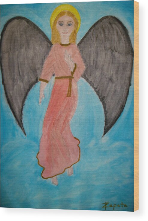 Religious Contemporary Wood Print featuring the painting Guardian Angel by Felix Zapata