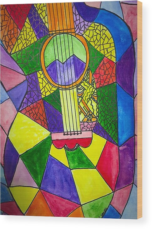 Guitar Wood Print featuring the painting Guitar abstract by Anne Sands