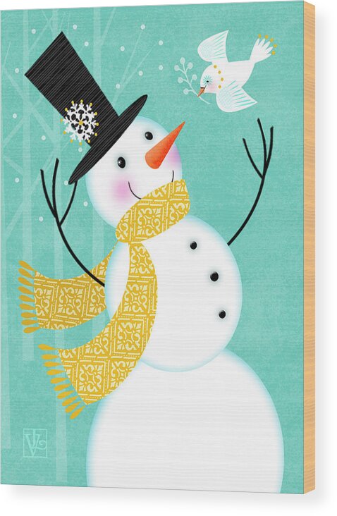 Christmas Wood Print featuring the digital art Happy Snowman by Valerie Drake Lesiak