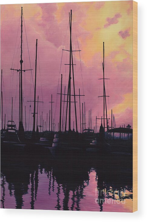 Sailboats Wood Print featuring the painting Harbor Glow by Elisabeth Sullivan
