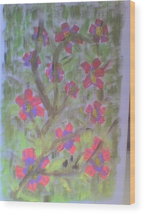 Pink Florals Wood Print featuring the painting HDS-Acrylic Floral Green by Hema V Gopaluni