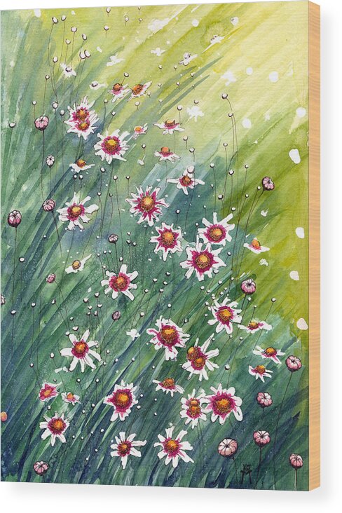 Perennial Flowers Wood Print featuring the painting Coreopsis by Katherine Miller
