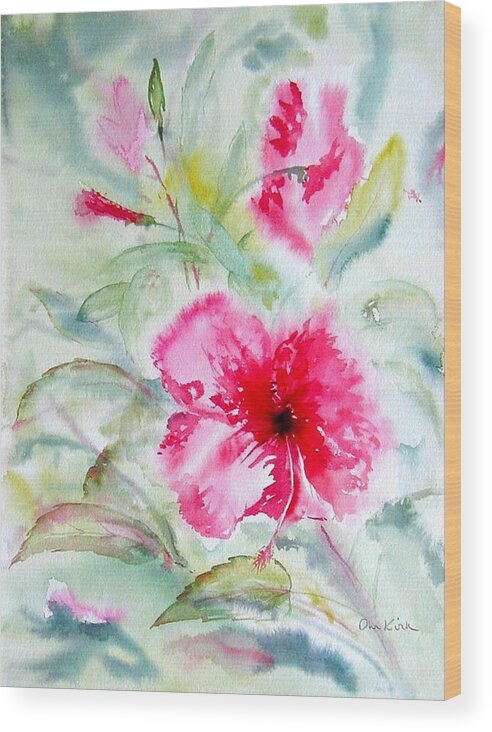 Flowers Wood Print featuring the painting Hibiscus Fantasy by Diane Kirk
