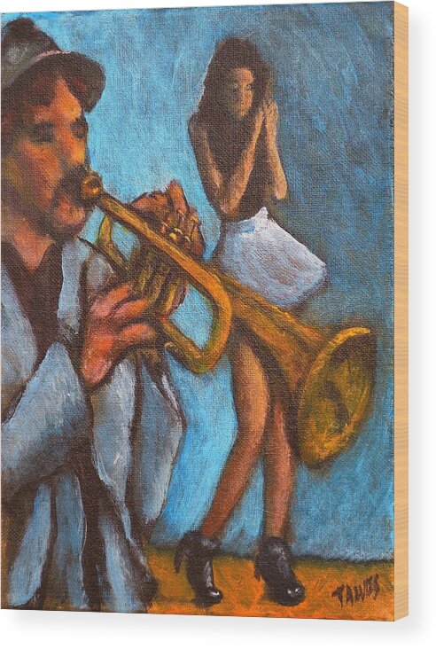 Musician Wood Print featuring the painting Horn of Blues Calling All Angels by Dennis Tawes