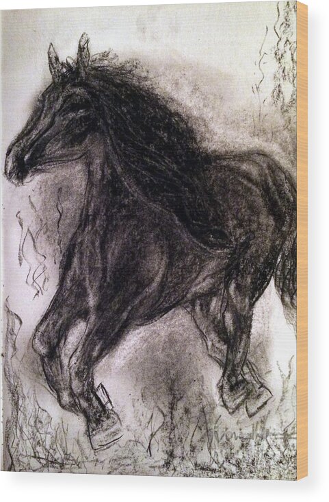 Galloping Horse Wood Print featuring the painting Horse by Brindha Naveen