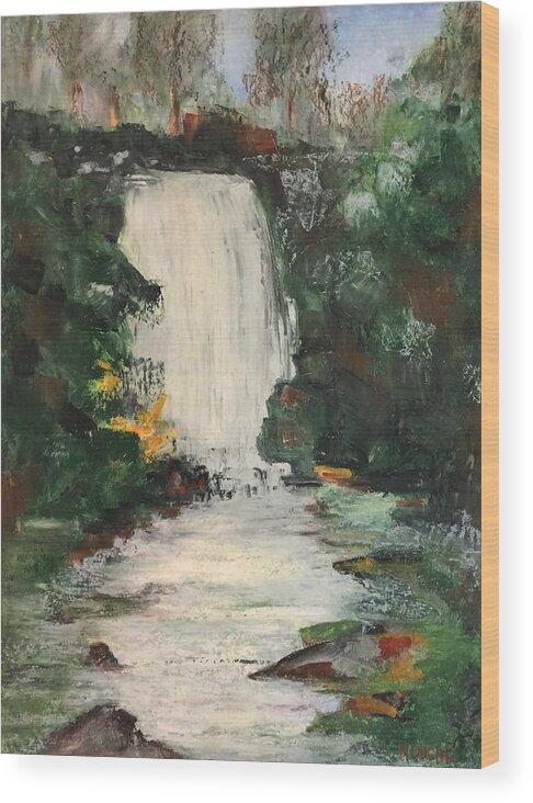 Waterfall Wood Print featuring the pastel Huerquehue by Norma Duch