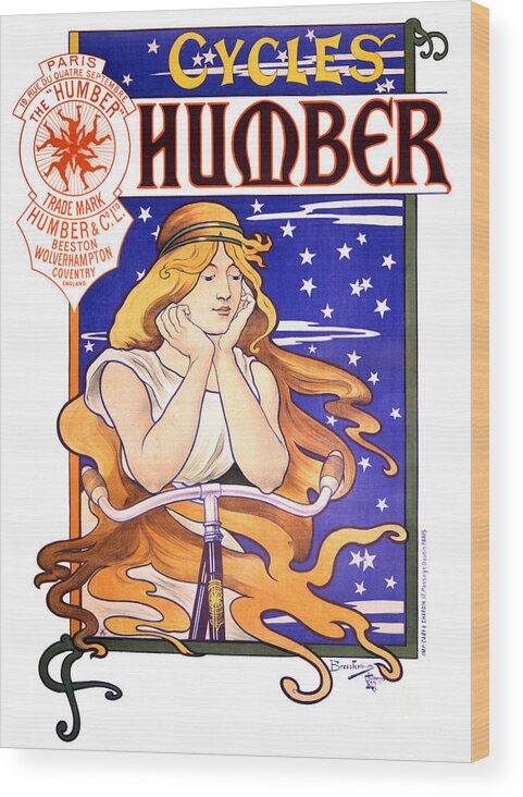 Vintage Wood Print featuring the painting Humber Cycles 1890s Vintage Advertising Poster by Vintage Treasure