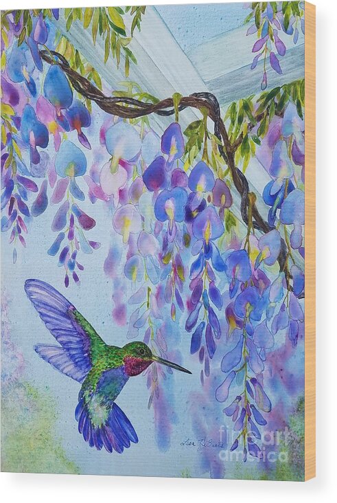 Watercolor Hummingbird Art Wood Print featuring the painting Hummingbird Fantasy by Lisa Debaets