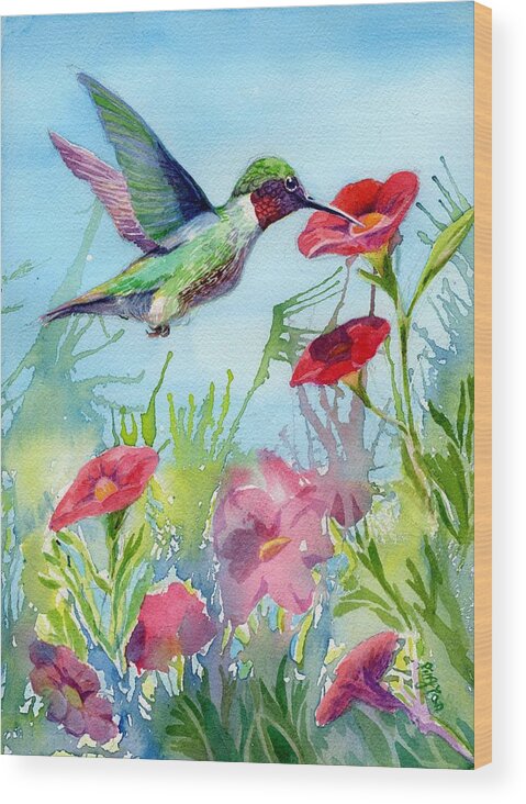  Wood Print featuring the painting Hummingbird by Ping Yan